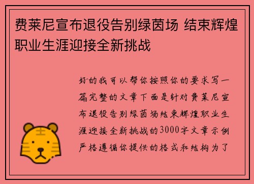费莱尼宣布退役告别绿茵场 结束辉煌职业生涯迎接全新挑战